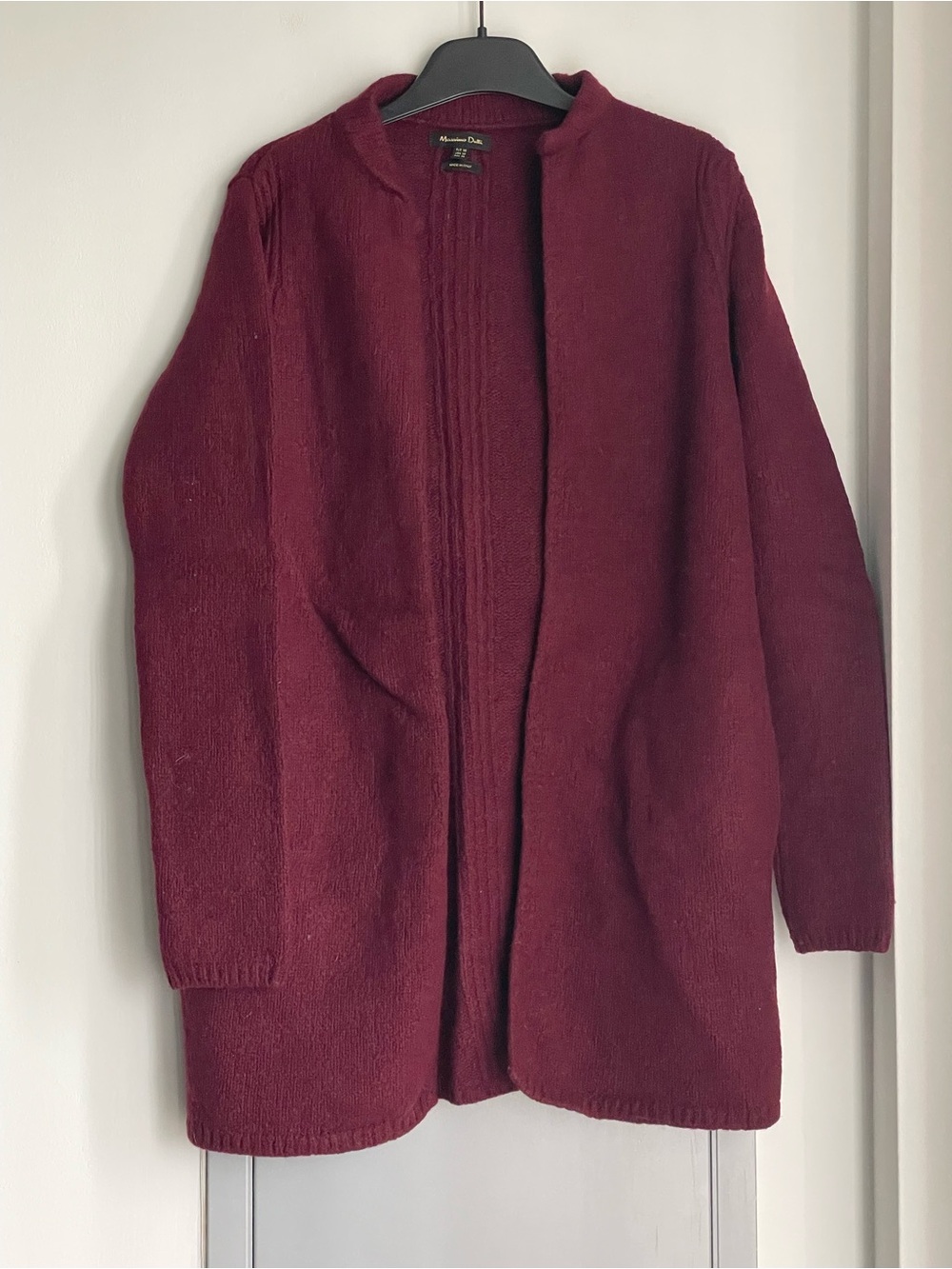 NWOT MASSIMO DUTTI Wool & Cashmere Blend Open Front Burgundy Cardigan